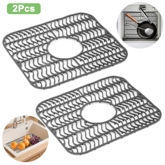 EEEkit 2pcs Silicone Sink Protectors for Kitchen, Non-Slip Grid Mat, Heat-Resistant Sink Mats, Dishwasher Safe, Gray