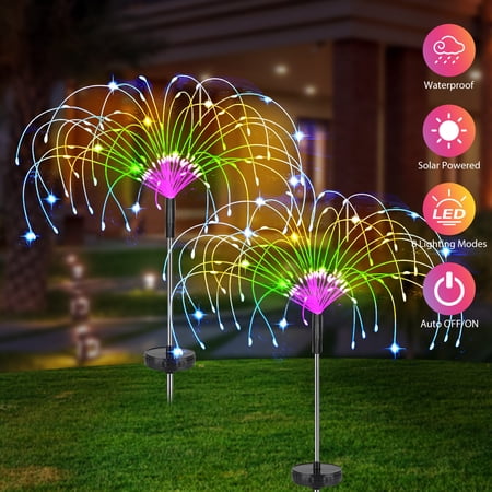 EEEkit 2pcs Solar Firework Lights with 120 LEDs and 8 Lighting Modes, Waterproof Outdoor Garden Lights for Pathway