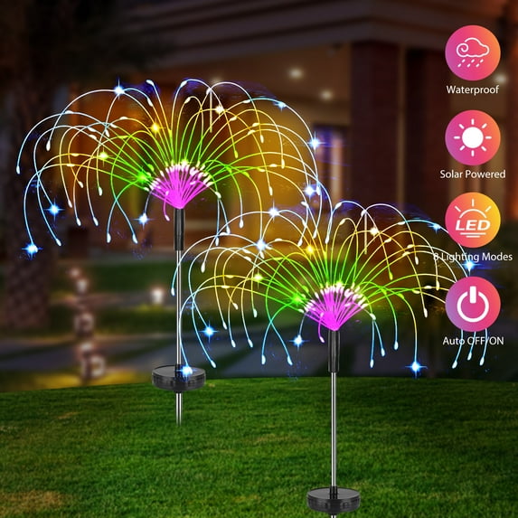 EEEkit 2pcs Solar Firework Lights with 120 LEDs and 8 Lighting Modes, Waterproof Outdoor Garden Lights for Pathway