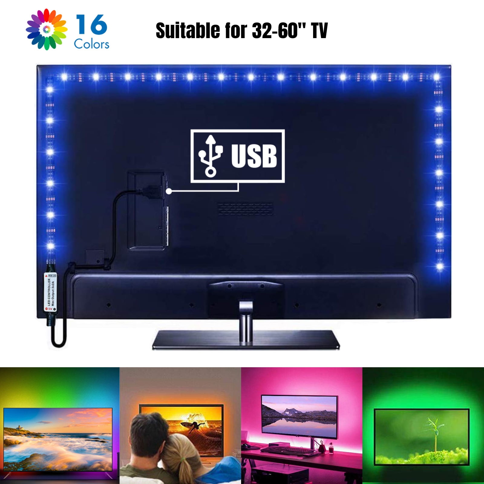  Inspired LED Home Theater, Accent Light Kit, Ambient Light TV  LED Backlight, With USB Switch, Medium - 162.5 Inch Flexible LED strip  Light