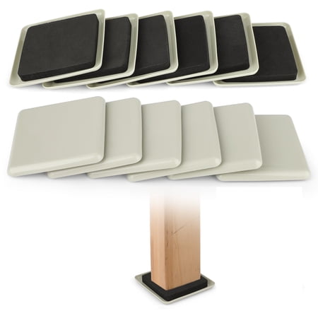 EEEkit 3.5'' Square 12pcs Furniture Sliders for Carpet Hard Surfaces, Reusable Heavy Duty Furniture Movers