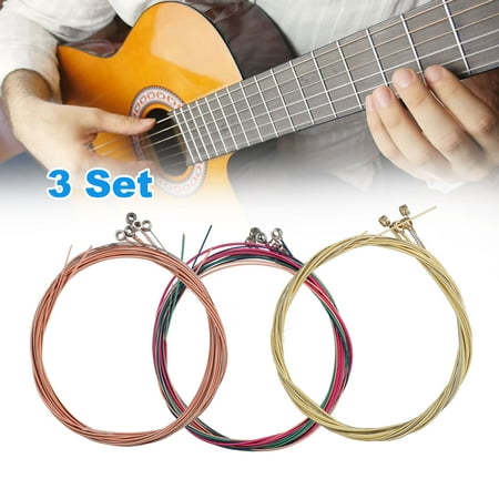 EEEkit 3 Sets of 6 Acoustic Guitar Strings Replacement for Beginners - Yellow, Red, Multicolor