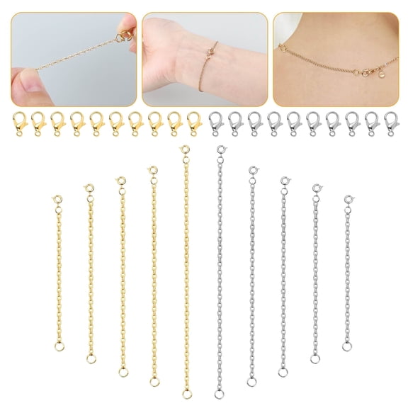 EEEkit 30pcs Stainless Steel Chain Extenders with Lobster Clasps for DIY Jewelry Making, Jewelry Accessories Gifts for Women