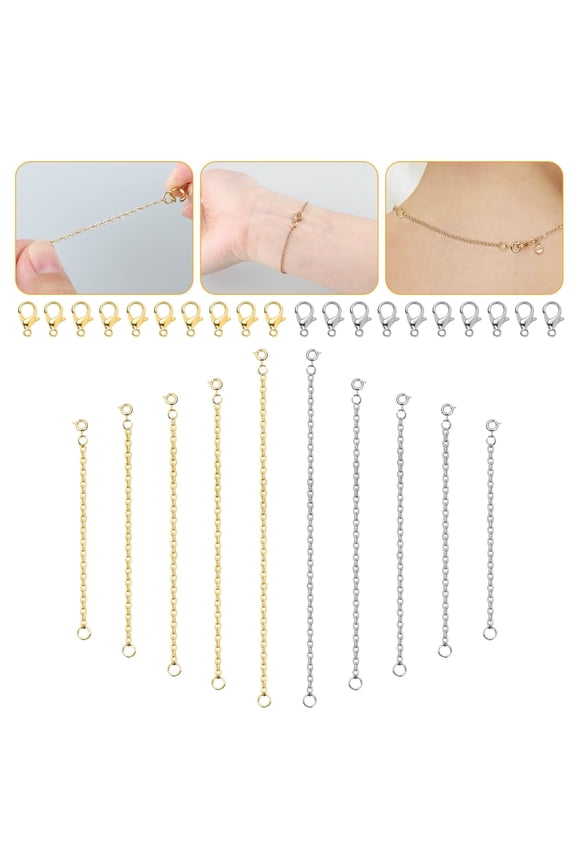30pcs Stainless Steel Chain Extenders with Lobster Clasps for DIY Jewelry Making, Jewelry Accessories Gifts for Women