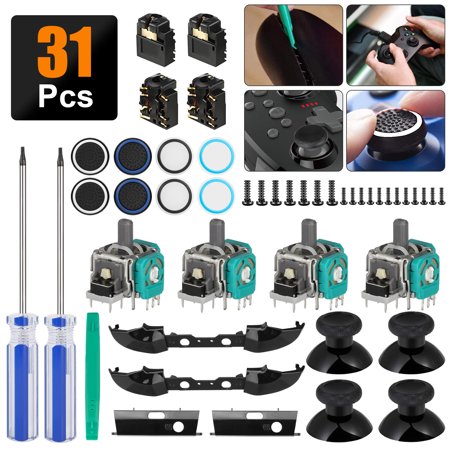 EEEkit 31Pcs Replacement Game Controller Kit Fit for Xbox One S with 3D Analog Joysticks, T6 T8 Torx Screwdriver, LB RB Bumpers Triggers, ABXY Buttons, Headphone Jack Plug Port &More