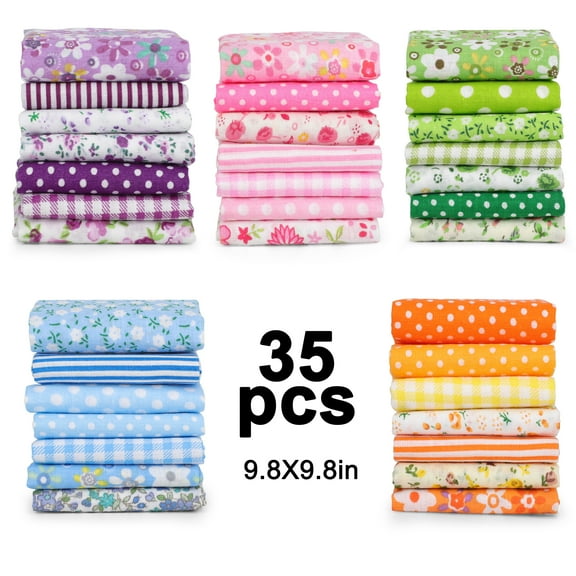 EEEkit 35pcs 9.8 x 9.8'' Printed Cotton Quilting Fabric, Patchwork Precut  Squares for DIY Craft, Sewing, Scrapbooking