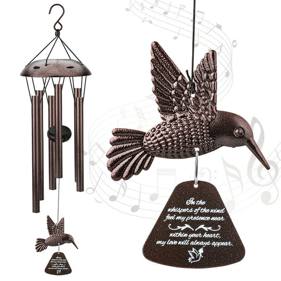 EEEkit 36'' Waterproof Hummingbird Wind Chimes, 6 Tubes Outdoor Memorial Bell with S Hook for Garden