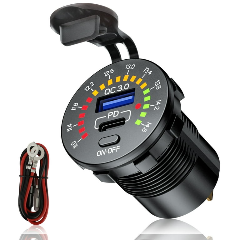 12V PD Type-C USB Port Car Fast Charger Socket LED Power Outlet Panel  Waterproof