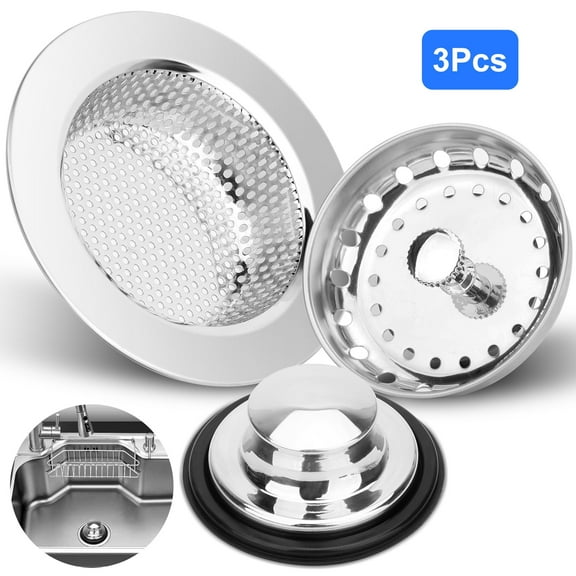 EEEkit 3pcs Kitchen Sink Strainer Baskets, Stainless Steel Sink Drain Stopper for 3.1" Drain Hole