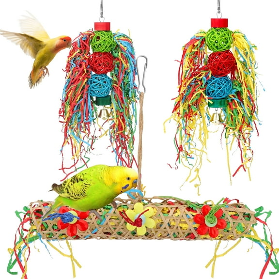 EEEkit 3pcs Parrot Chewing Toys, Bird Foraging Shredder Toys for Parrotlets Lovebirds Cockatiels
