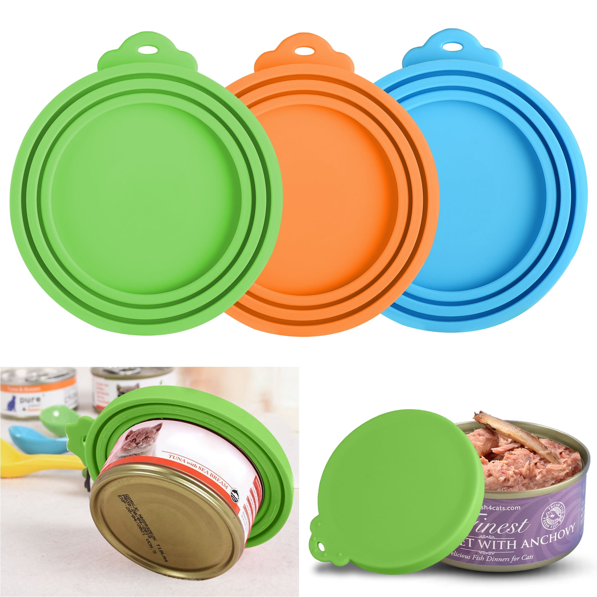 EEEkit 3pcs Silicone Pet Food Can Lids, FDA Safe Dog Cat Food Covers1 Fit 3  Standard Size for Canned Goods Storage 