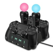 EEEkit 4-in-1 Charging Dock Fit for PlayStation PS4/MOVE/PS4 VR Move Controller, EEEkit Fast Charging Station, Charger Stand for PS4 Move Controller and VR Move, Black
