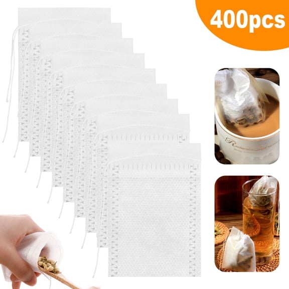 EEEkit 400pcs Disposable Tea Filter Bags, Drawstring Empty Tea Bags 3.5 x 2.7 in, Tea Infuser Sachets for Loose Leaf Tea, Herbs, Spices, Coffee & DIY Brewing