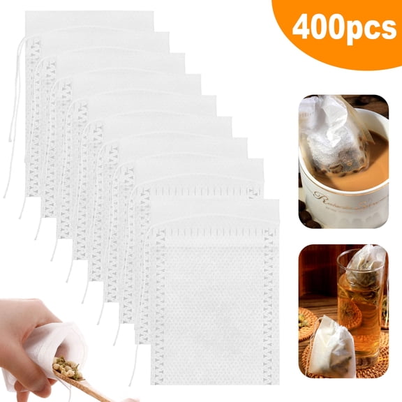 EEEkit 400pcs Disposable Tea Filter Bags, 3.5 x 2.7 in Drawstring Tea Infuser Bags for Loose Leaf Tea, Empty Tea Bags for Herbs and Spices