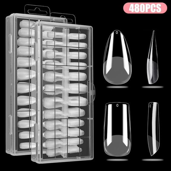 EEEkit 480pcs Pre-shaped Half Matte X False Nail Tips, 12 Sizes Square and Medium Almond Nail Tips
