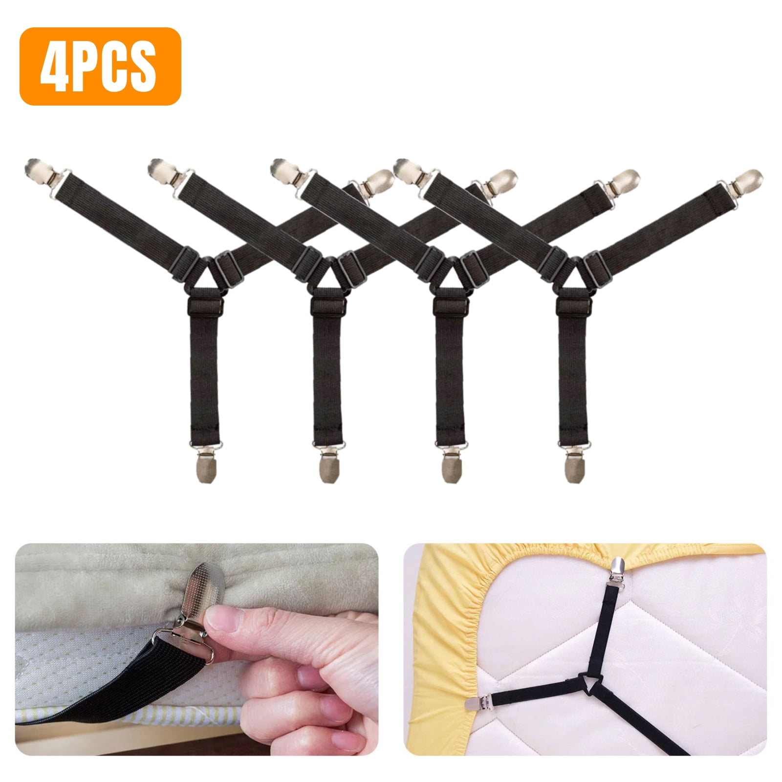 Bed Sheet Straps, 4Pcs Sheet Fastener, Easy to Install Bed Sheet Clips,  Adjustable Fitted Sheet Suspenders Grippers with Non-Slip Clip and Elastic  Band 