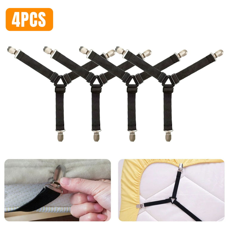 4pcs Black Bed Sheet Fasteners With Adjustable Bed Sheet Clips And