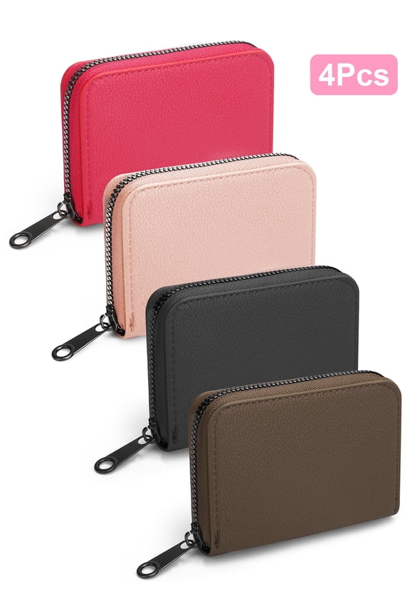 4pcs 20 Slots RFID Blocking Card Holder, PU Leather Zipper Organizer Accordion Wallet for Men Women