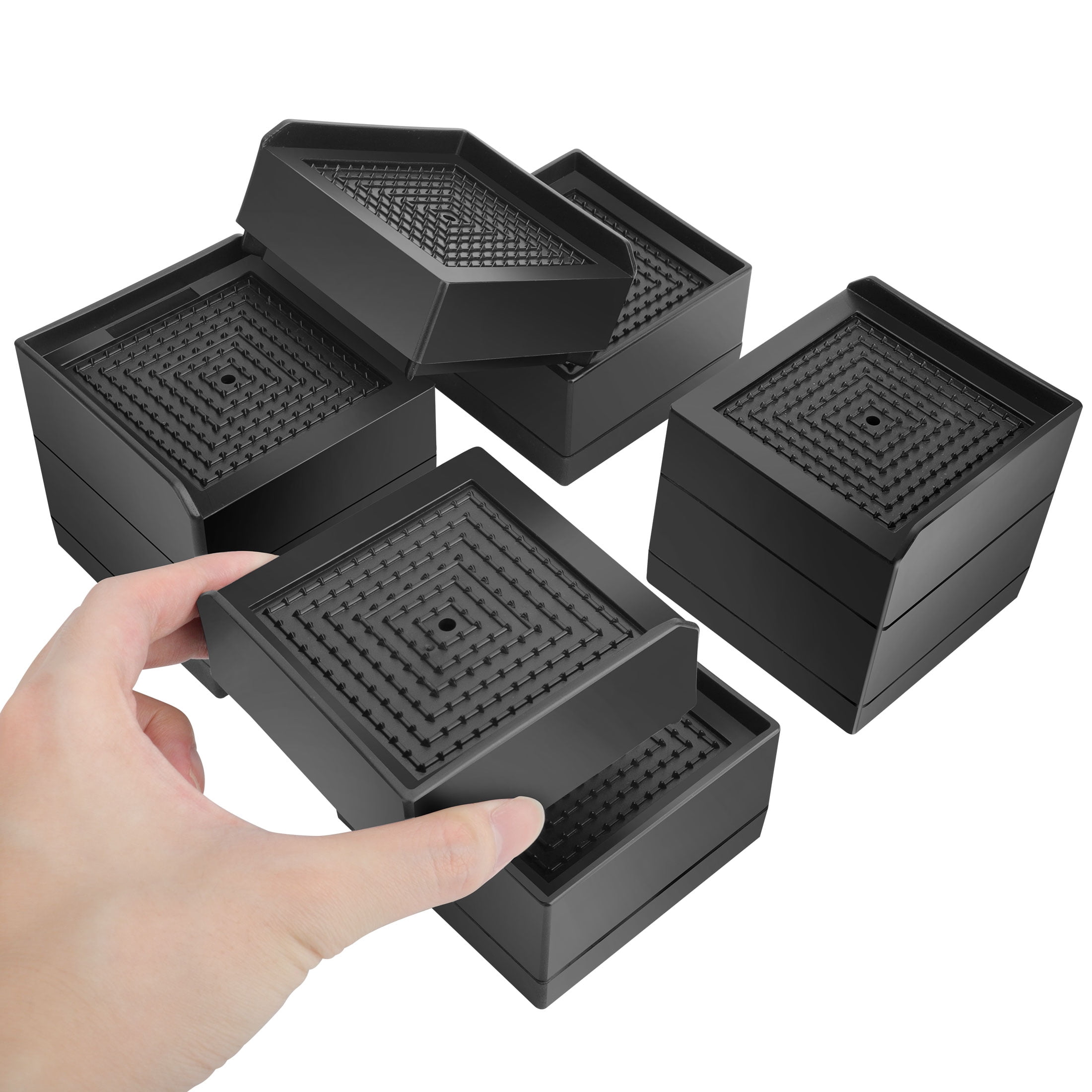 Black Heavy Duty Adjustable Plastic Bed Risers, Set of 4