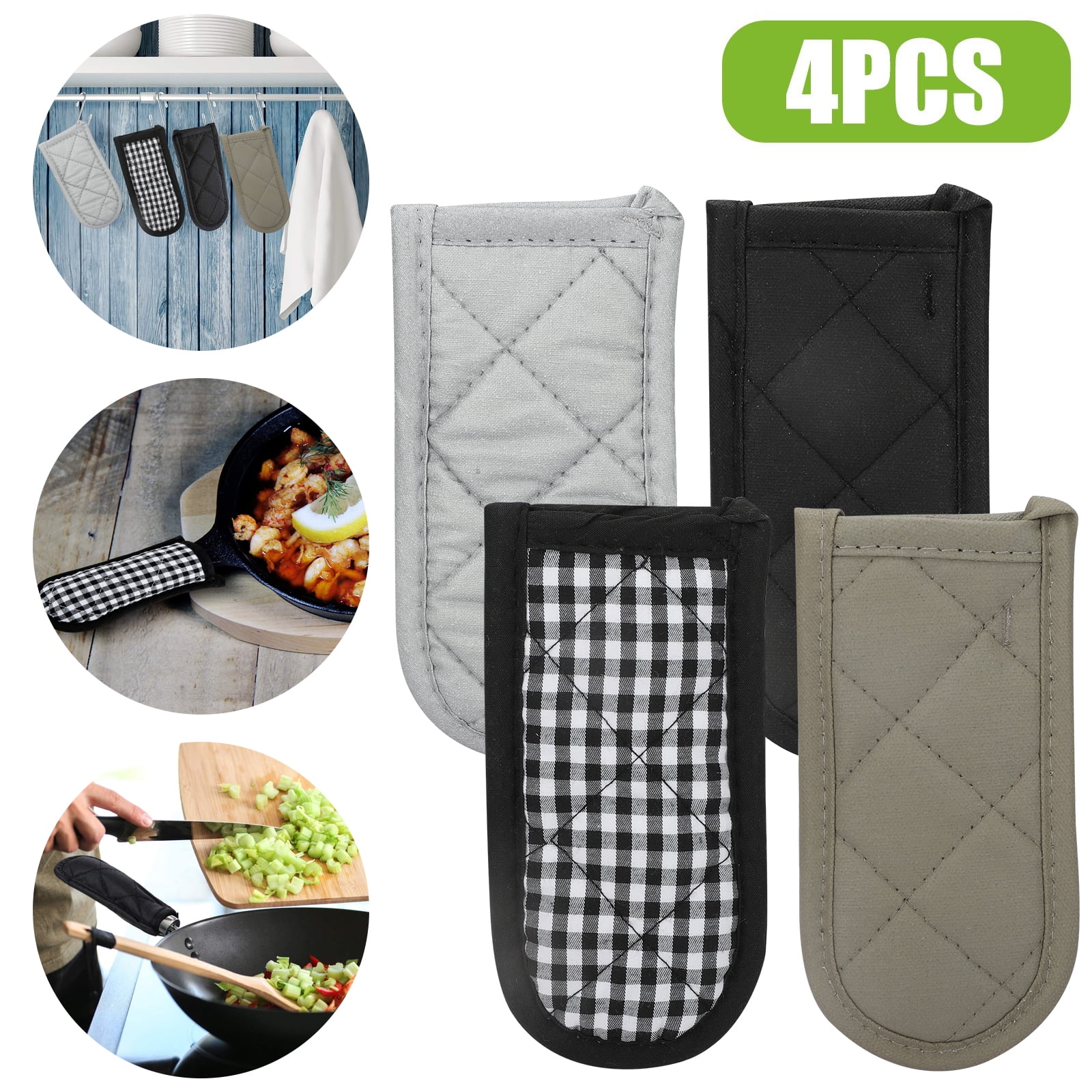 EEEkit 4pcs Cotton Hot Handle Covers, Cast Iron Skillet Handle Holders,  Heat Resistant Pot Handle Sleeves for Frying Pans