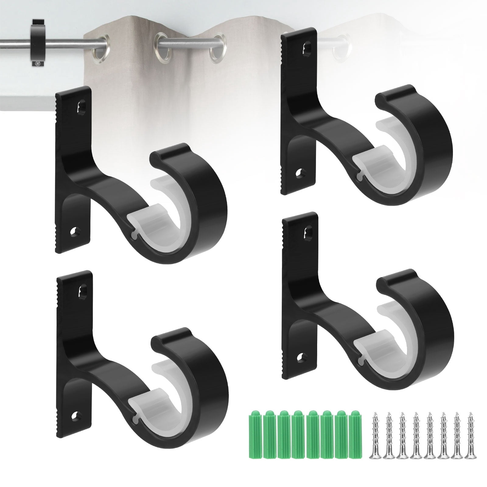 EEEkit 4pcs Curtain Rod Bracket, Heavy Duty Curtain Rod Holders, Wall ...