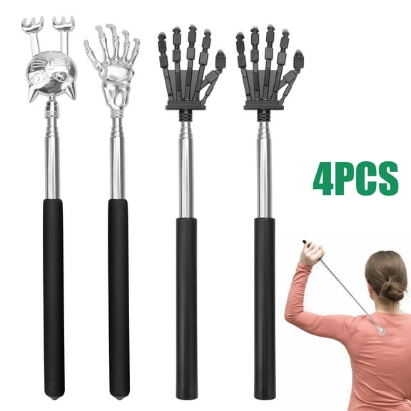EEEkit 4pcs Extendable Back Scratcher, 3 Styles Telescoping Back Massager with Rubber Handles