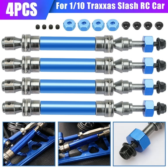 EEEkit 4pcs Front & Rear CVD Drive Shaft Fit for 1/10 Traxxas Slash Rustler VXL 4X4 4WD RC Car, Metal Transmission Axle
