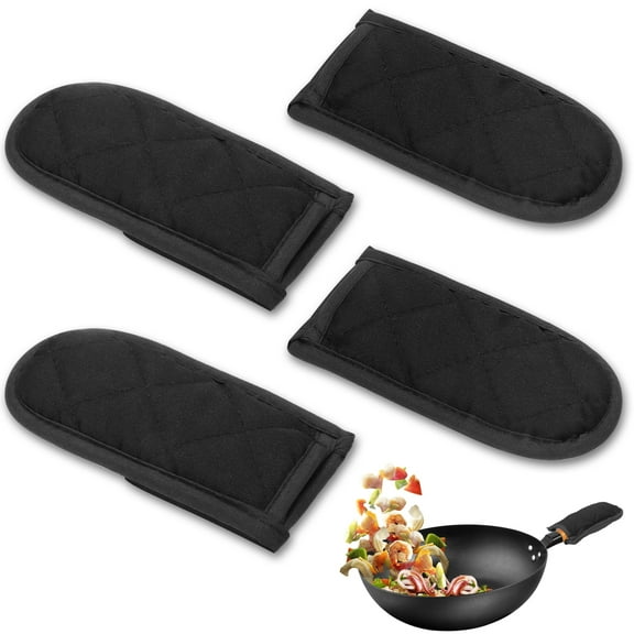 EEEkit 4pcs Hot Handle Covers, Heat Resistant Pot Handle Holder Sleeves for Cast Iron Skillets, Black