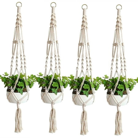 EEEkit 4pcs Macrame Plant Hangers, 41" Hanging Planter Baskets, Decorative Flower Pot Holders for Indoor Outdoor Boho Home Decor, Beige