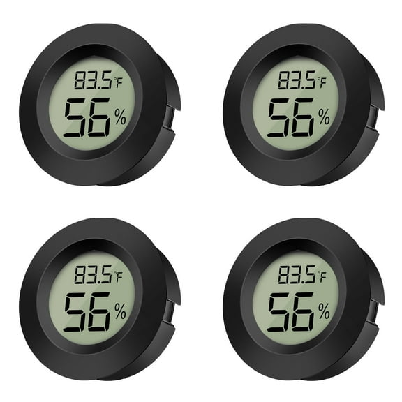 EEEkit 4pcs Mini Hygrometer Thermometer with Digital Cigar LCD Display Indoor Temperature and Humidity Meter for Home Office Humidifiers Humidors Car Greenhouse Babyroom, Black Round