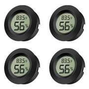 EEEkit 4pcs Mini Hygrometer Thermometer with Digital Cigar LCD Display Indoor Temperature and Humidity Meter for Home Office Humidifiers Humidors Car Greenhouse bedroom, Black Round