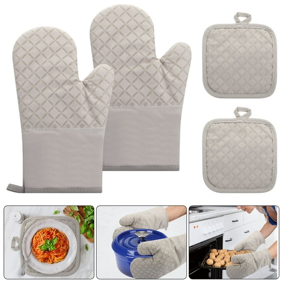 EEEkit 4pcs Oven Mitts and Pot Holders, Non-Slip Silicone Oven Gloves and Hot Pads for Cooking and Baking, Heat-Resistant, Grey