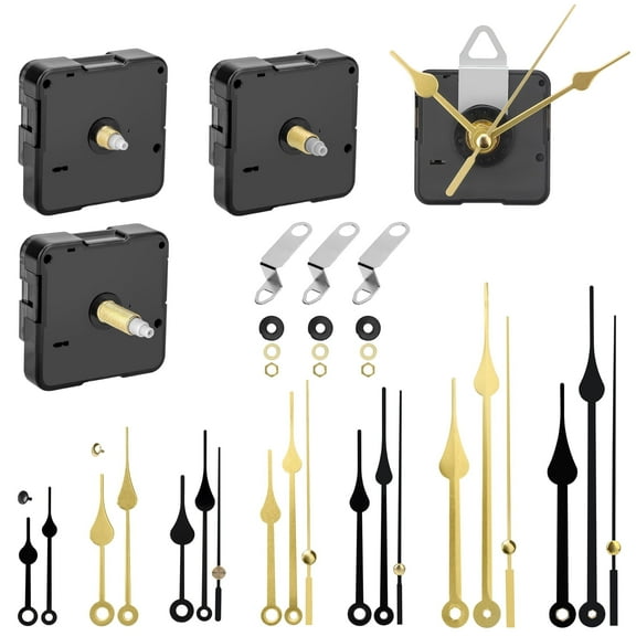 EEEkit 4pcs Quartz Clock Movement Mechanism Kit, DIY Wall Operated Clock Motor Kit, Gold Black