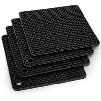 EEEkit 4pcs Silicone Pot Holders, Heat Resistant Trivets, Hot Pads for Kitchen, 7 x 7", Square, Black