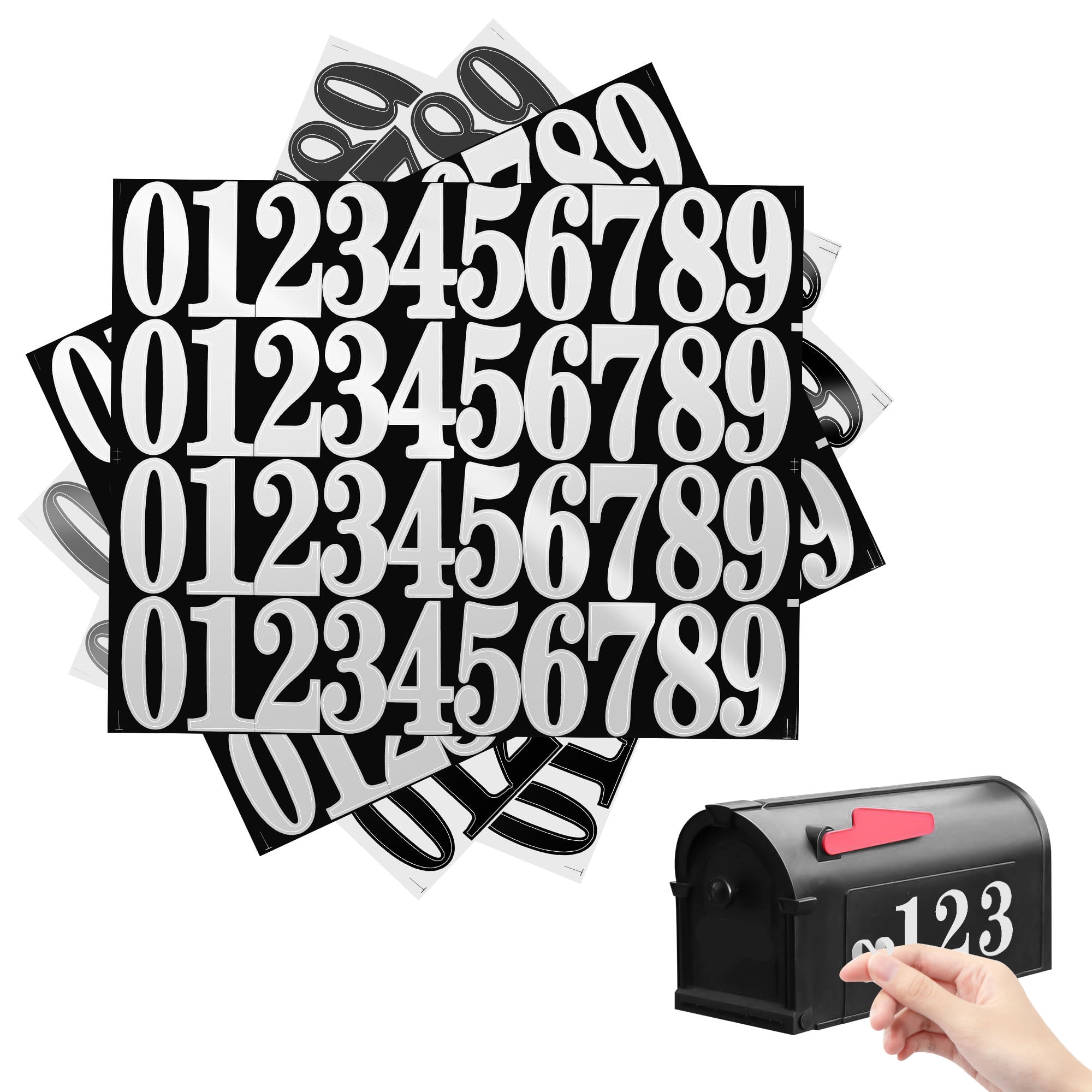 EEEkit 4pcs Vinyl Numbers Stickers, SelfAdhesive Refletive Numbers