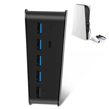 EEEkit 5 Ports USB Hub Fit for PS5 DE/UHD Console, USB High-Speed Expansion Hub Charger USB Extender, Splitter Expander for PlayStation 5 with High-Speed Data Transfer, Fast Charging Ports