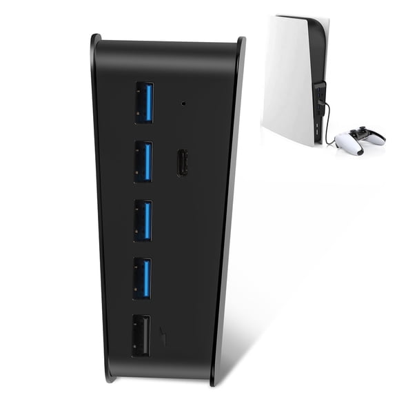 EEEkit 5 Ports USB Hub Fit for PS5 DE/UHD Console, USB High-Speed Expansion Hub Charger USB Extender, Splitter Expander for PlayStation 5 with High-Speed Data Transfer, Fast Charging Ports