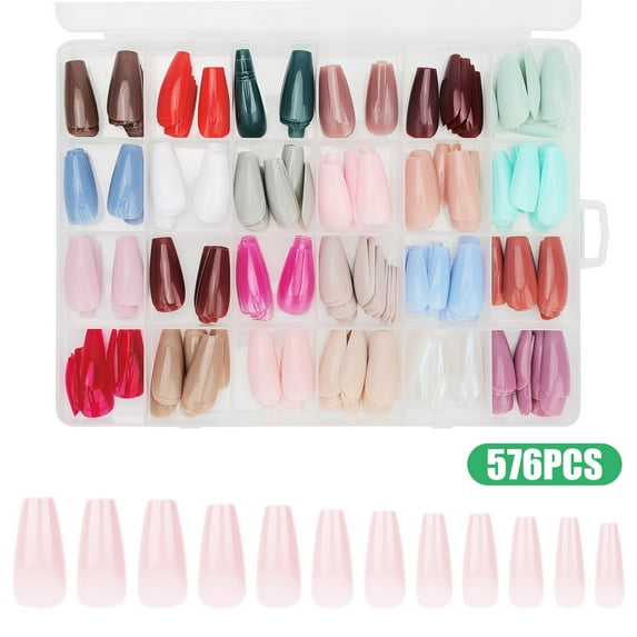 EEEkit 576pcs Long Press on Nails, 24 Colors Full Cover Coffin Fake Nails, Artificial Fingernails