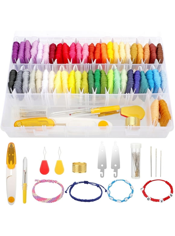 EEEkit 58pcs Embroidery Threads Kit, Friendship Bracelet String Kit with a Box for Beginners