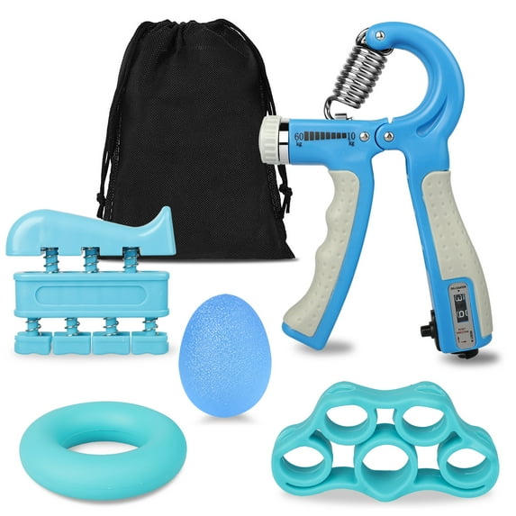 EEEkit 5pcs Hand Grip Strengthener Set, Adjustable Resistance 22 to 132lbs Hand Gripper Strength Trainer, Finger Exerciser, Finger Stretcher, Grip Loop, Stress Relief Ball