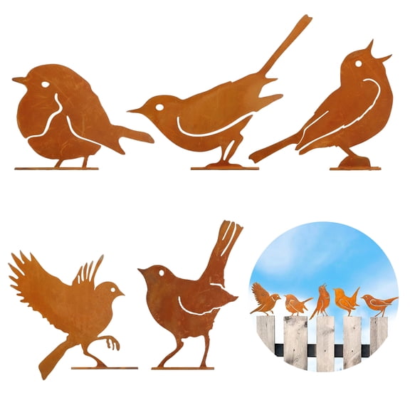 EEEkit 5pcs Metal Birds Decor, Rusty Hummingbird Art Silhouette for Yard Garden