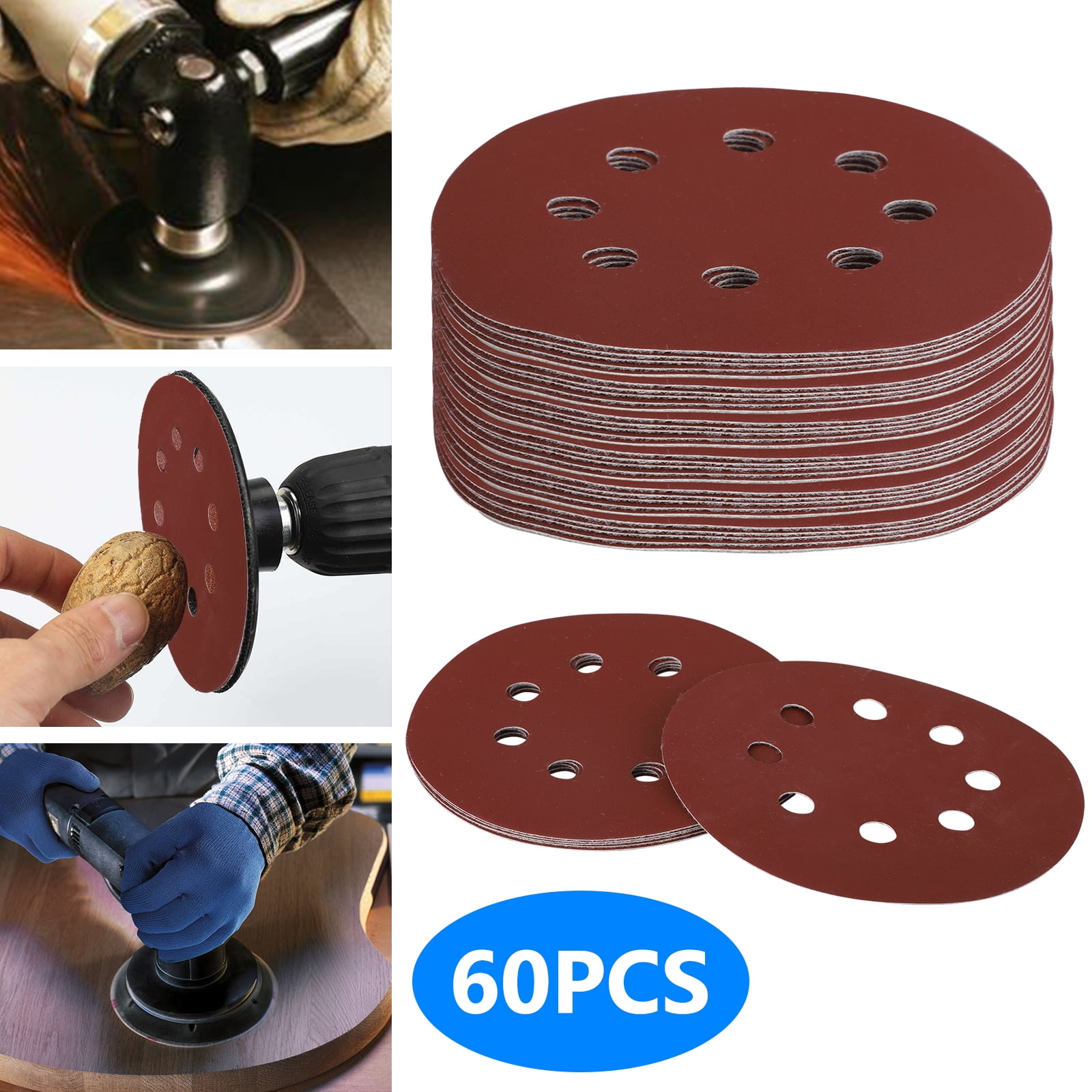EEEkit 60pcs 5" 8 Holes Hook and Loop Sanding Discs, 800 1000 1200 1500