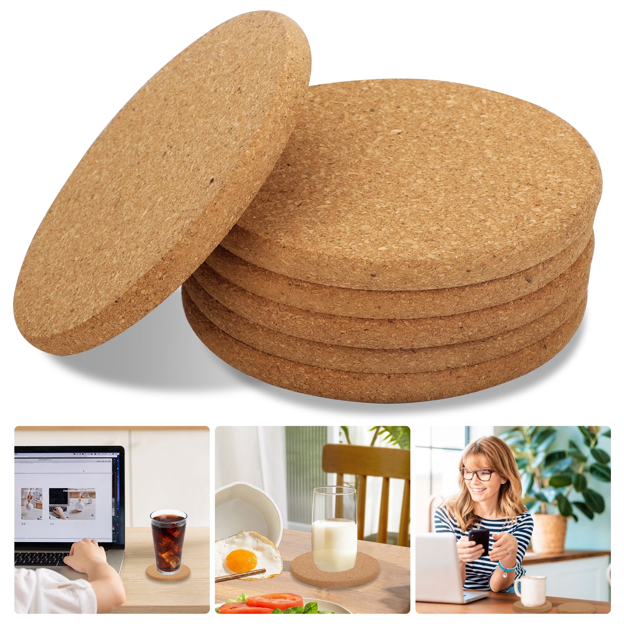 EEEkit 6pcs Cork Coasters, Reusable Absorbent HeatResistant Coasters