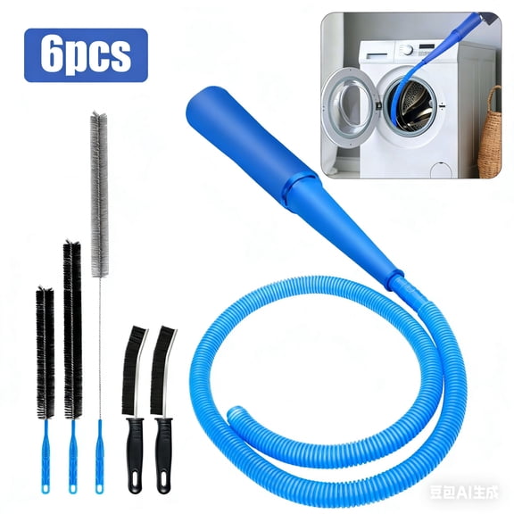 EEEkit 6pcs Dryer Vent Cleaning Kit, Vacuum Hose Attachment, Flexible Lint Brush and Gap Brush for Dryer Duct and Exhaust Vent, Blue