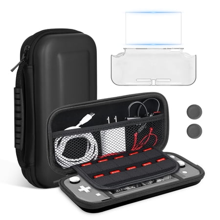 EEEkit 7-in-1 Carrying Case Accessories Kit Fit for Nintendo Switch Lite with Protective Travel Bag, Clear Cover Case, Screen Protector, Thumb Caps