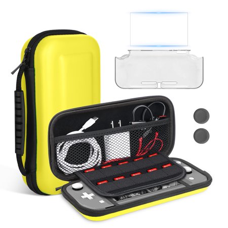 EEEkit 7-in-1 Carrying Case Accessories Kit Fit for Nintendo Switch Lite with Protective Travel Bag, Clear Cover Case, Screen Protector, Thumb Caps