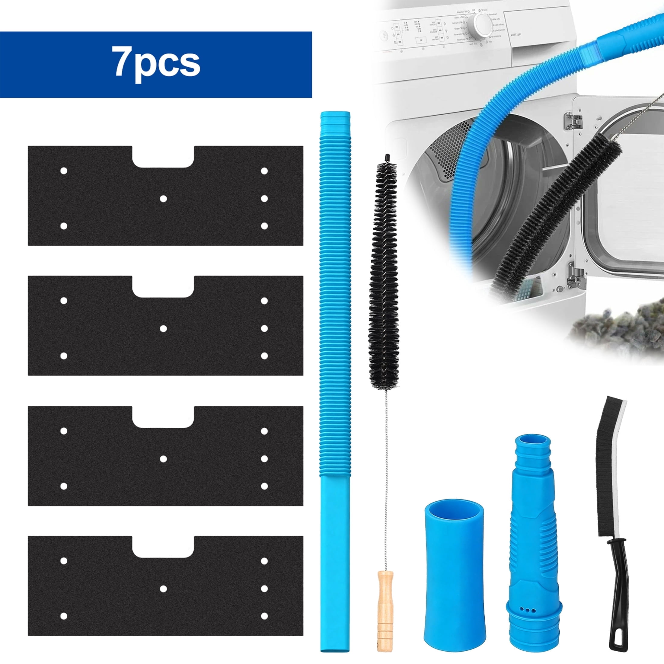EEEkit 7pcs Dryer Vent Cleaner Kit, Lint Filter Replacement WH01X35719 Fit for GE Washer Dryer Combo PFQ97HSPVDS with Vacuum Hose and Brush