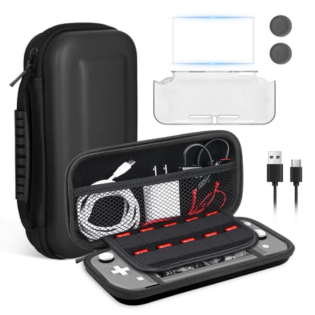 EEEkit 8-in-1 Accessories Bundle Fit for Nintendo Switch Lite with EVA Hard Carrying Case, Cover Case, Screen Protectors, Charging Cable, Thumbstick Caps