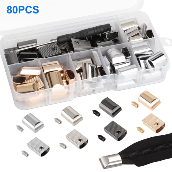 EEEkit 80 Sets 4 Colors Alloy Zipper Stopper Zipper Ends, Pull Top Stoppers with Screw Bottom Repair Replacement for Sewing, DIY Craft Accessories