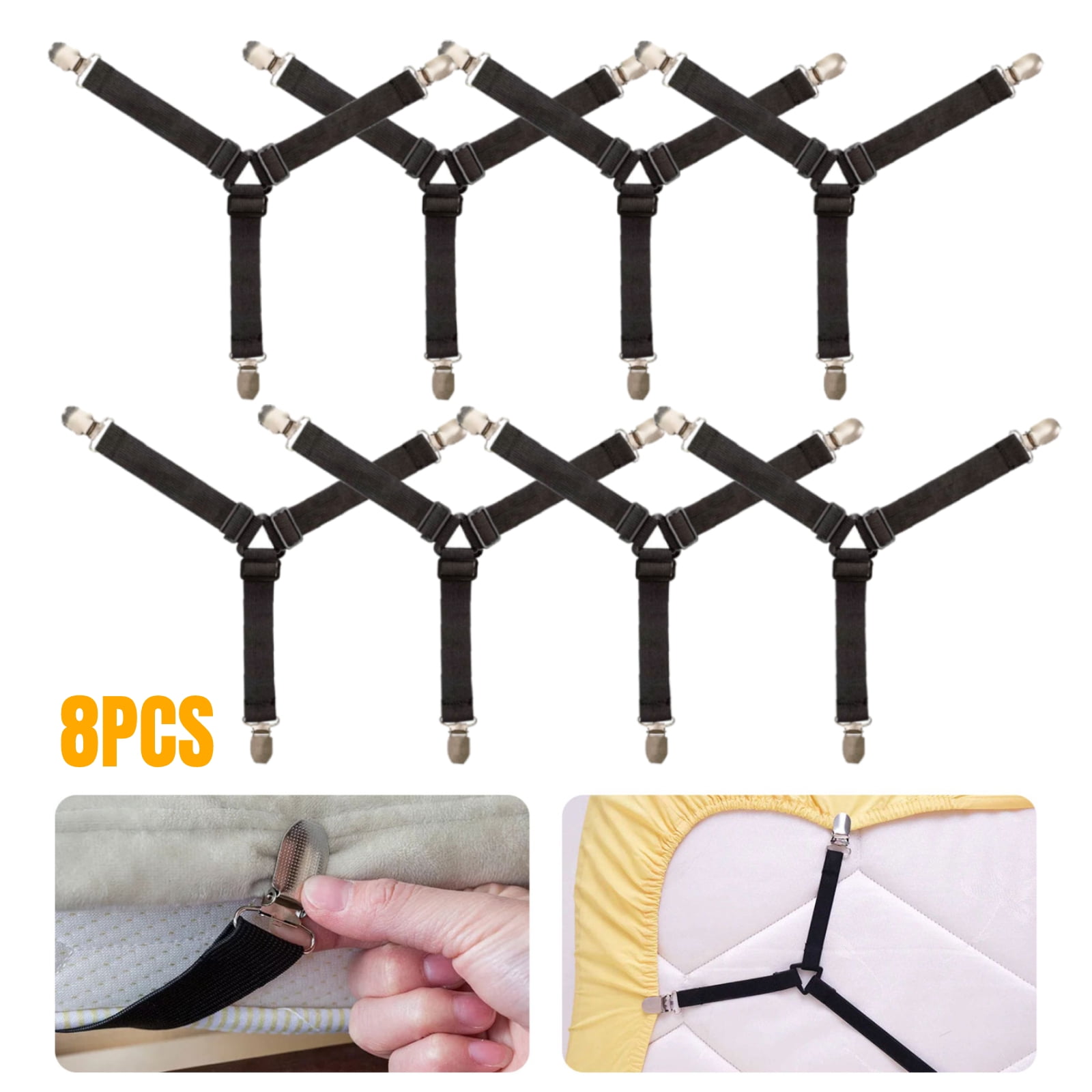 Bed Sheet Fasteners Suspenders Anti-slip Elastic Straps With 8 Clips